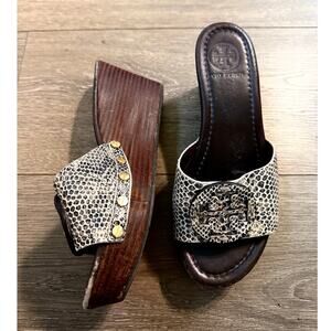 Tory Burch Snake Print Open Toe‎ Wedge Sandal 6M